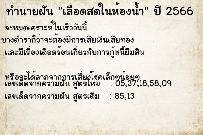 ทำนายฝัน เลือดสดในห้องน้ำ ทำนายฝัน เลือดสดในห้องน้ำ