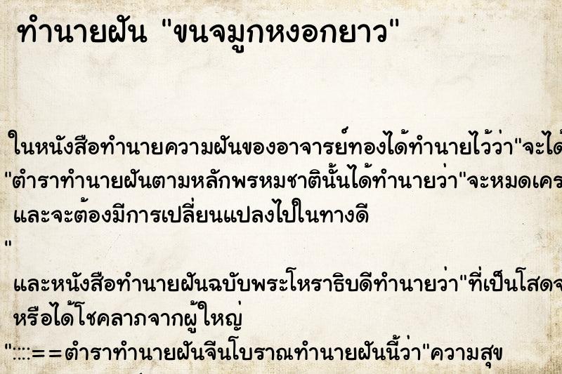 ทำนายฝันขนจมูกหงอกยาว ทำนายฝันทำนายฝันขนจมูกหงอกยาว