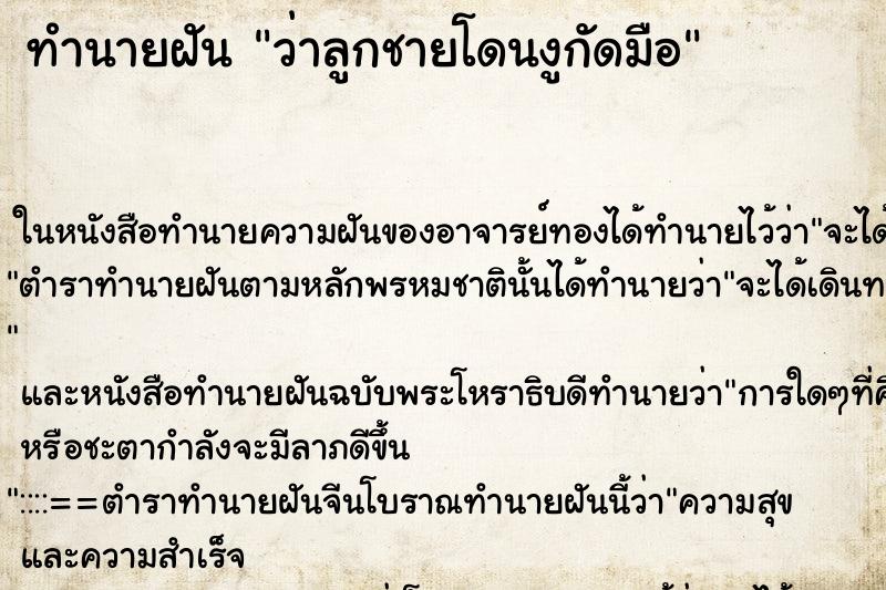 ทำนายฝันทำนายฝันว่าลูกชายโดนงูกัดมือ