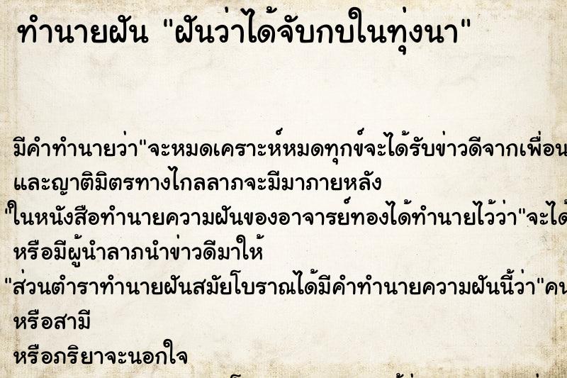 ทำนายฝันทำนายฝันฝันว่าได้จับกบในทุ่งนา