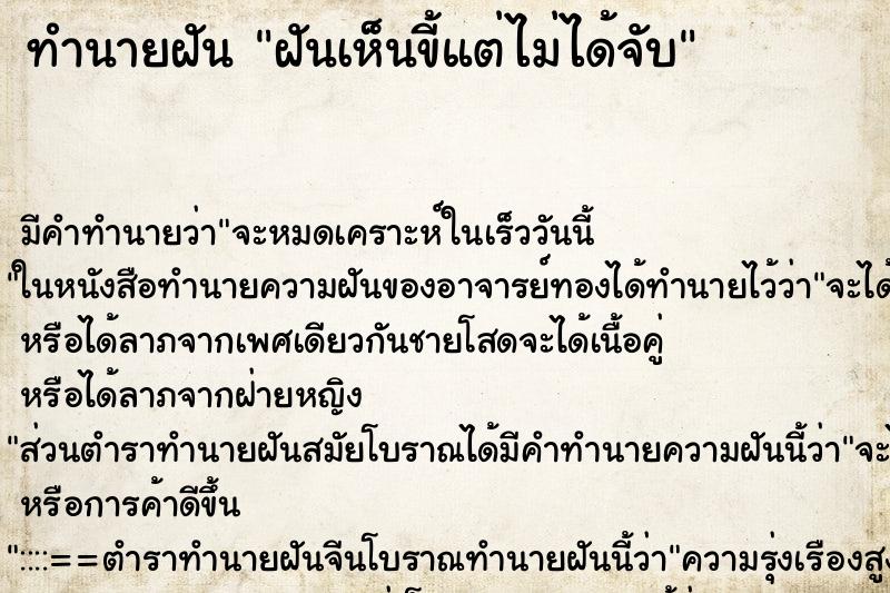 ทำนายฝัน ฝันเห็นขี้แต่ไม่ได้จับ ทำนายฝัน ฝันเห็นขี้แต่ไม่ได้จับ