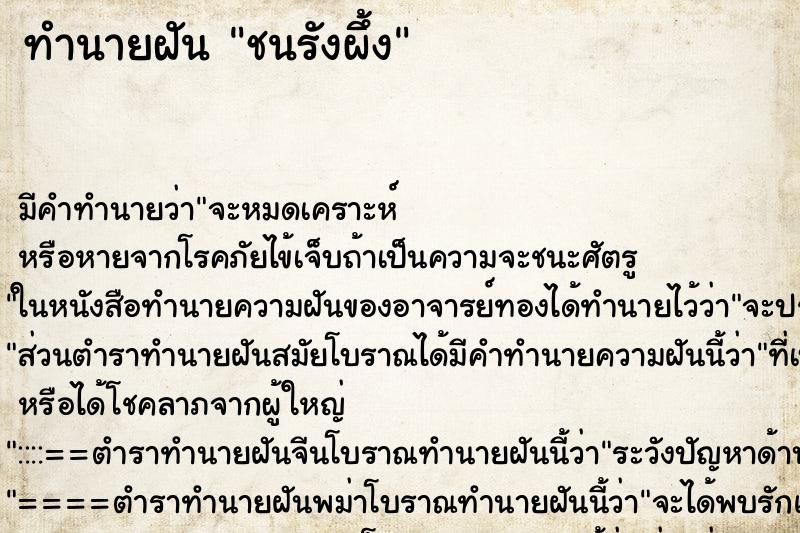 ทำนายฝันชนรังผึ้ง ทำนายฝันทำนายฝันชนรังผึ้ง