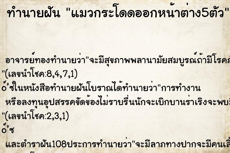 ทำนายฝัน แมวกระโดดออกหน้าต่าง5ตัว