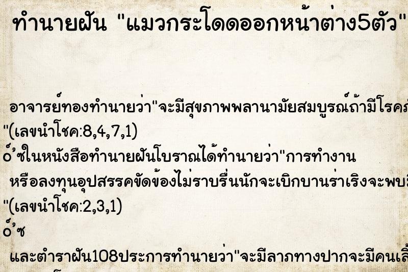 ทำนายฝัน แมวกระโดดออกหน้าต่าง5ตัว ตำราโบราณ แม่นที่สุดในโลก