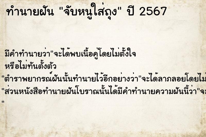 ทำนายฝันทำนายฝันจับหนูใส่ถุง