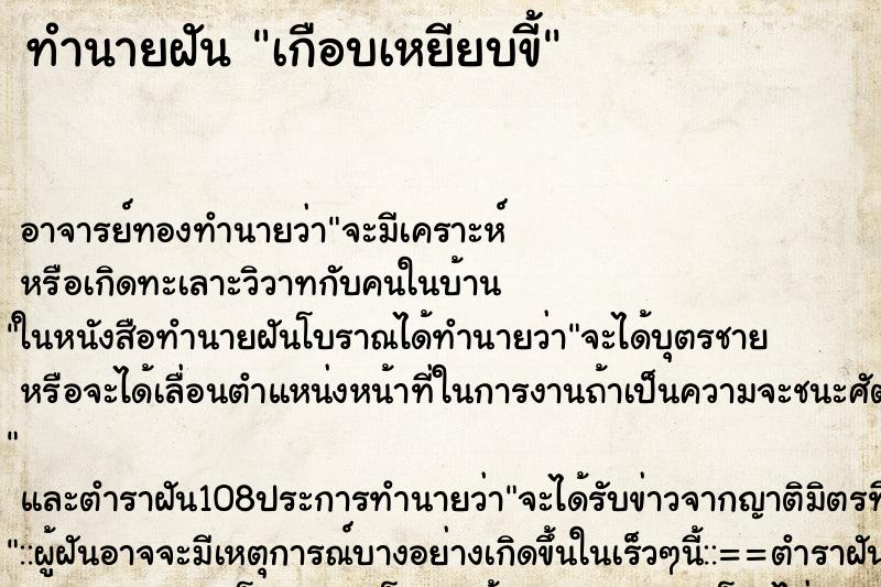 ทำนายฝัน เกือบเหยียบขี้ ทำนายฝัน เกือบเหยียบขี้