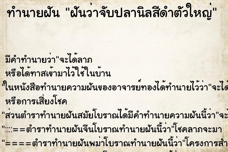 ทำนายฝัน ฝันว่าจับปลานิลสีดำตัวใหญ่ ทำนายฝัน ฝันว่าจับปลานิลสีดำตัวใหญ่