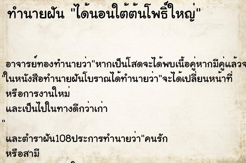 ทำนายฝันได้นอนใต้ต้นโพธิ์ใหญ่ ทำนายฝันทำนายฝันได้นอนใต้ต้นโพธิ์ใหญ่