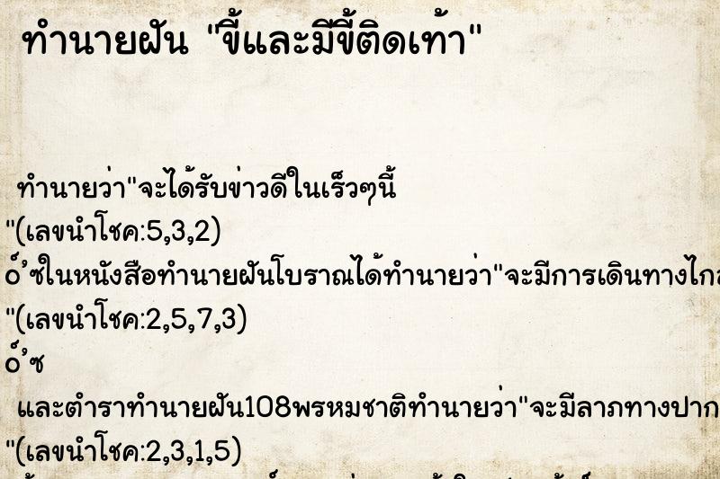 ทำนายฝัน ขี้และมีขี้ติดเท้า