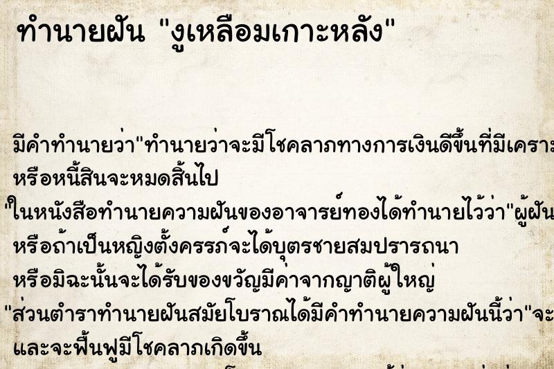 ทำนายฝันงูเหลือมเกาะหลัง ทำนายฝันทำนายฝันงูเหลือมเกาะหลัง