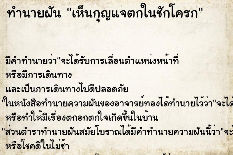 ทำนายฝัน เห็นกุญแจตกในชักโครก ทำนายฝัน เห็นกุญแจตกในชักโครก