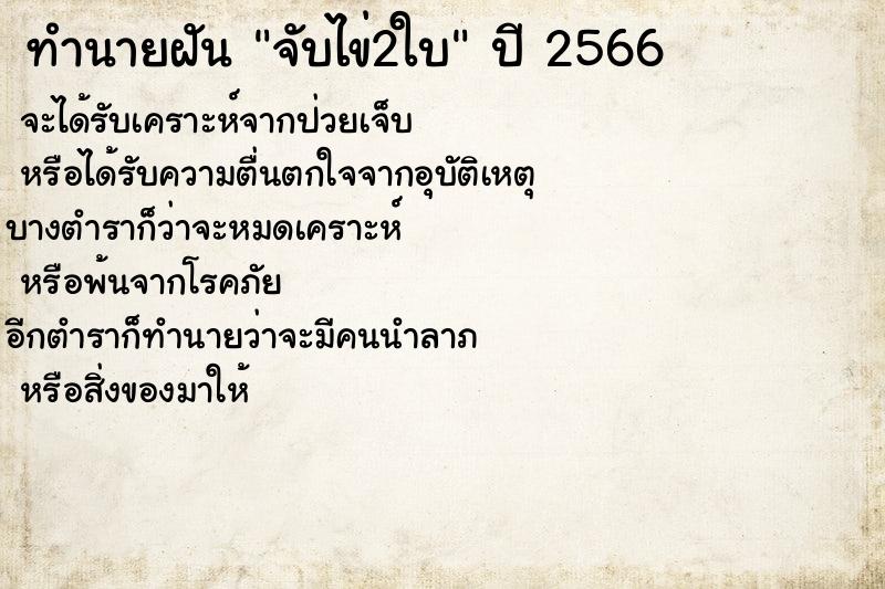 ทำนายฝันจับไข่2ใบ ทำนายฝันทำนายฝันจับไข่2ใบ