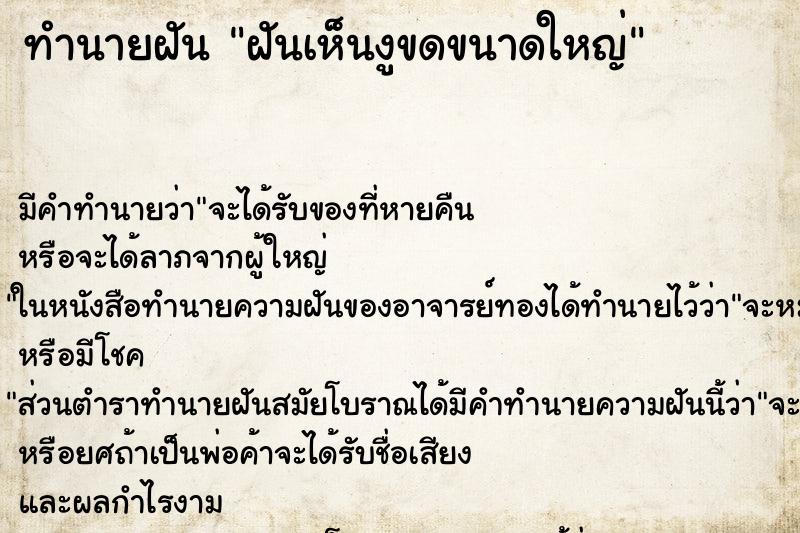 ทำนายฝัน ฝันเห็นงูขดขนาดใหญ่ ทำนายฝัน ฝันเห็นงูขดขนาดใหญ่