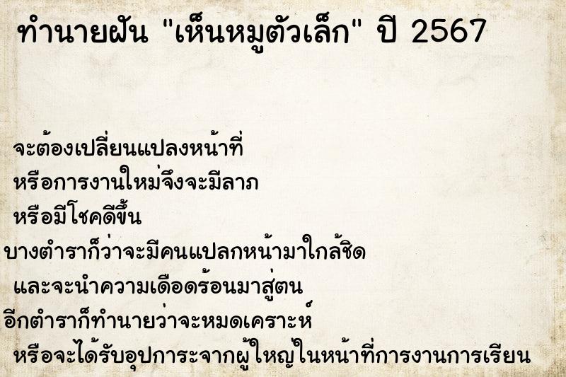 ทำนายฝัน เห็นหมูตัวเล็ก ทำนายฝัน เห็นหมูตัวเล็ก