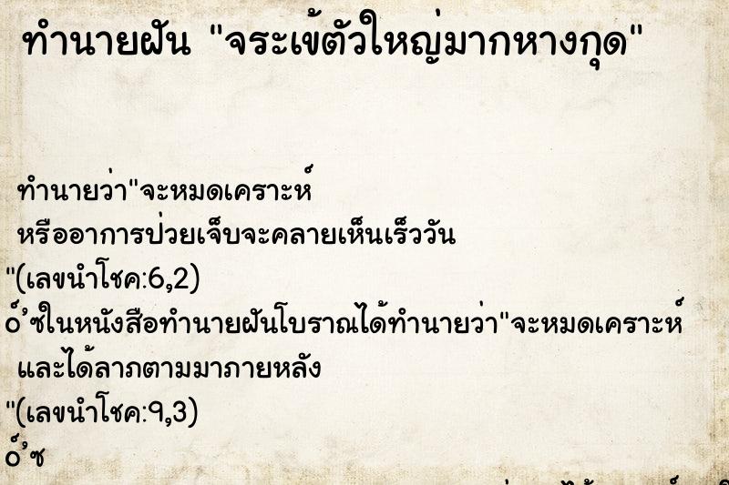 ทำนายฝัน จระเข้ตัวใหญ่มากหางกุด