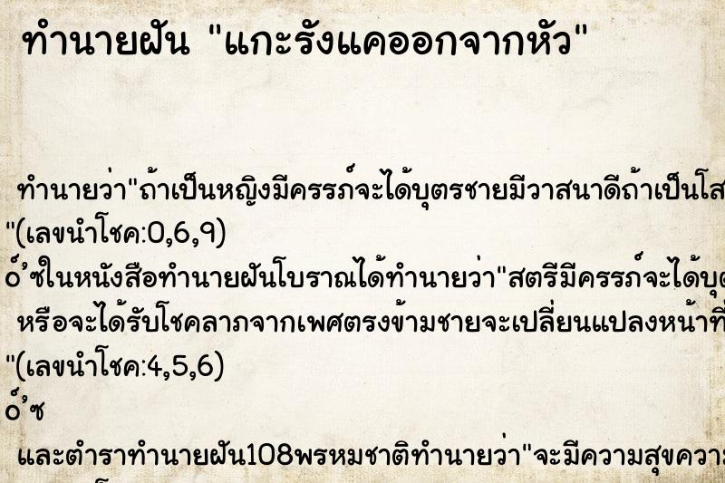 ทำนายฝัน แกะรังแคออกจากหัว ตำราโบราณ แม่นที่สุดในโลก