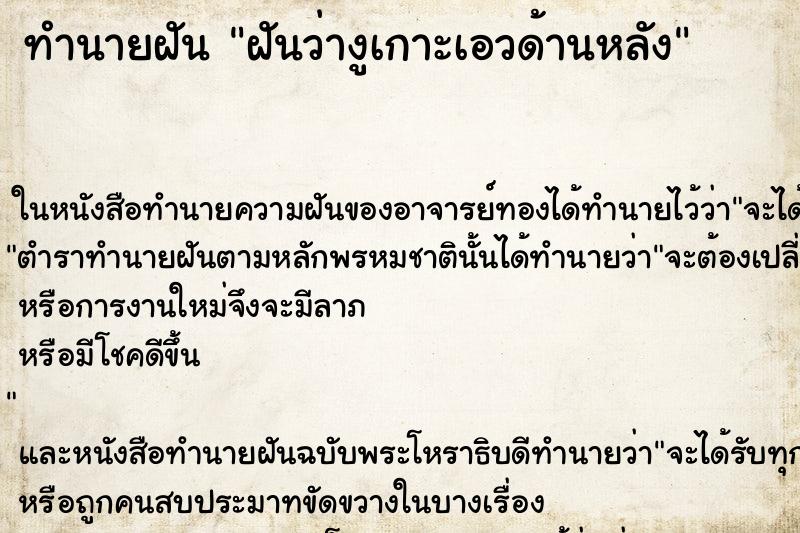 ทำนายฝันทำนายฝันฝันว่างูเกาะเอวด้านหลัง