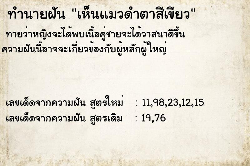 ทำนายฝันทำนายฝันเห็นแมวดำตาสีเขียว