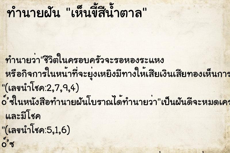 ทำนายฝันทำนายฝันเห็นขี้สีน้ำตาล