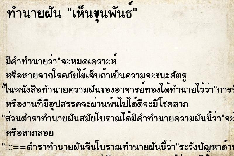 ทำนายฝัน เห็นขุนพันธ์ ทำนายฝัน เห็นขุนพันธ์