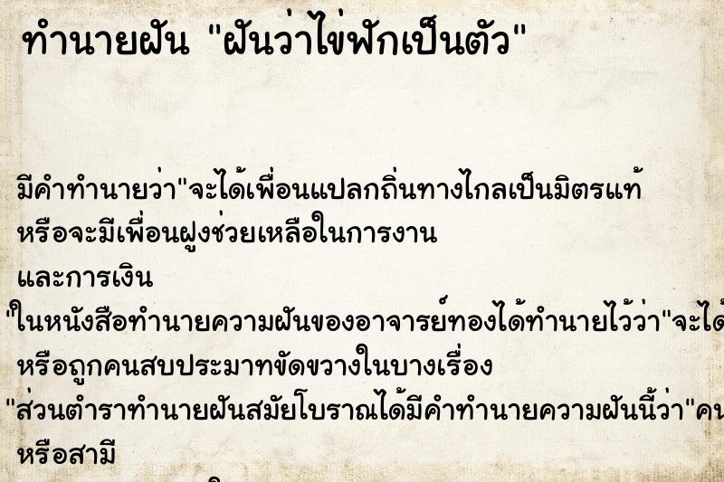 ทำนายฝัน ฝันว่าไข่ฟักเป็นตัว ทำนายฝัน ฝันว่าไข่ฟักเป็นตัว