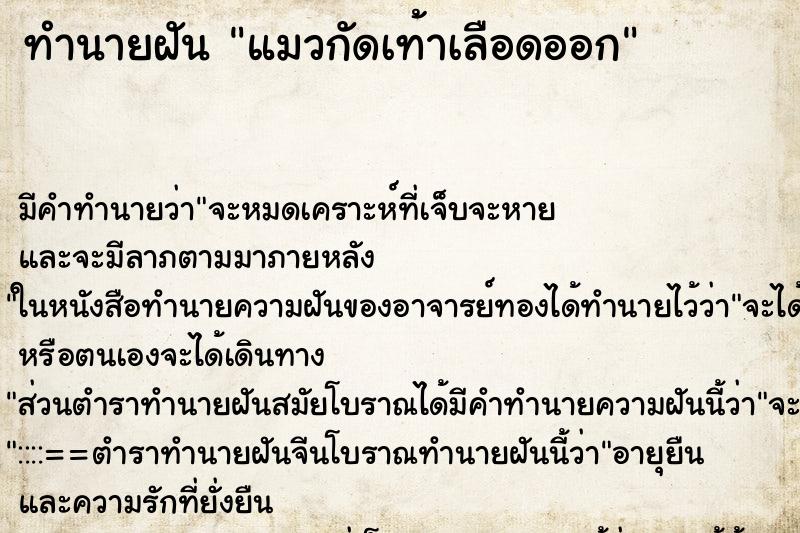 ทำนายฝัน แมวกัดเท้าเลือดออก