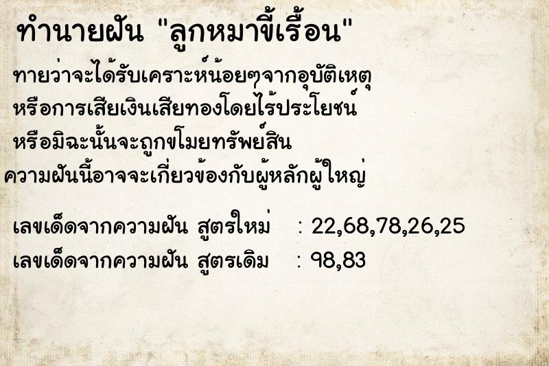 ทำนายฝันลูกหมาขี้เรื้อน ทำนายฝันทำนายฝันลูกหมาขี้เรื้อน