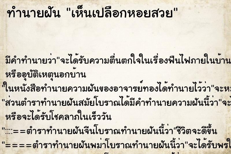 ทำนายฝัน เห็นเปลือกหอยสวย ทำนายฝัน เห็นเปลือกหอยสวย