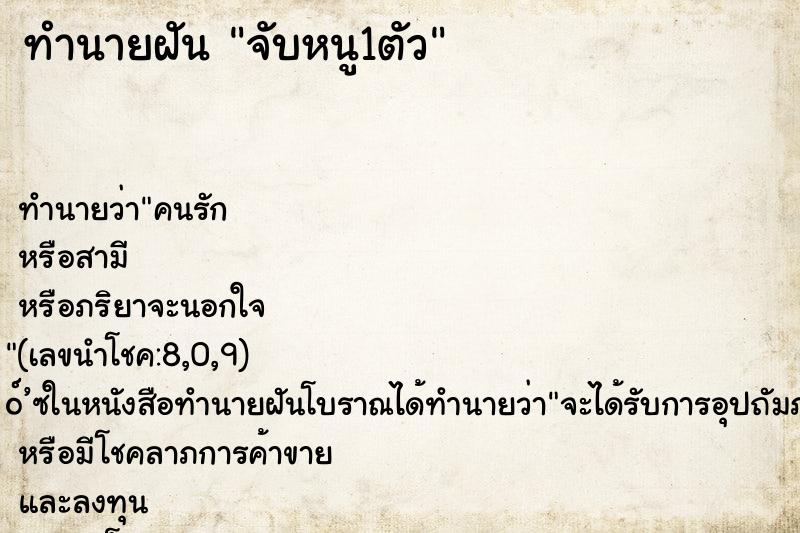 ทำนายฝันทำนายฝันจับหนู1ตัว