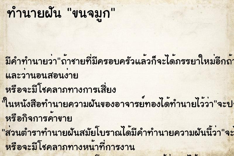 ทำนายฝัน ขนจมูก ทำนายฝัน ขนจมูก