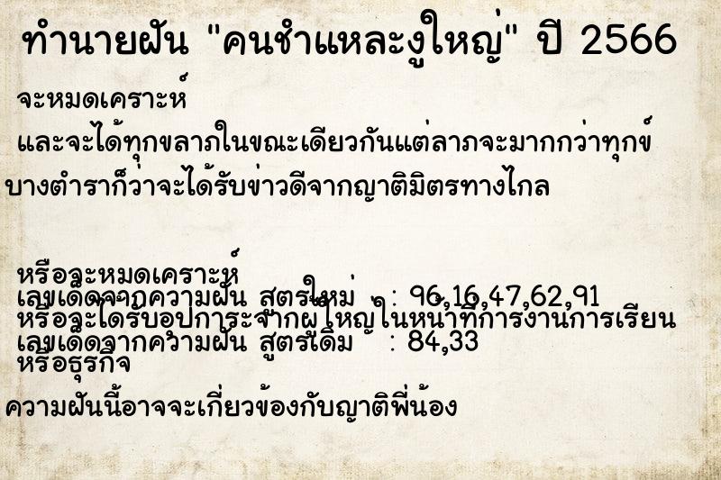 ทำนายฝัน คนชำแหละงูใหญ่ แม่นๆ ฟรี ด้วยตำราหนังสือทำนายฝันโบราณ ทำนายฝันคนชำแหละงูใหญ่