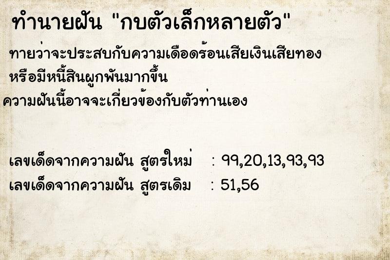 ทำนายฝันกบตัวเล็กหลายตัว ทำนายฝันทำนายฝันกบตัวเล็กหลายตัว