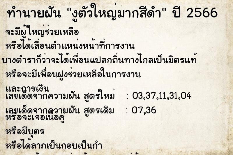 ทำนายฝัน งูตัวใหญ่มากสีดำ ทำนายฝัน งูตัวใหญ่มากสีดำ