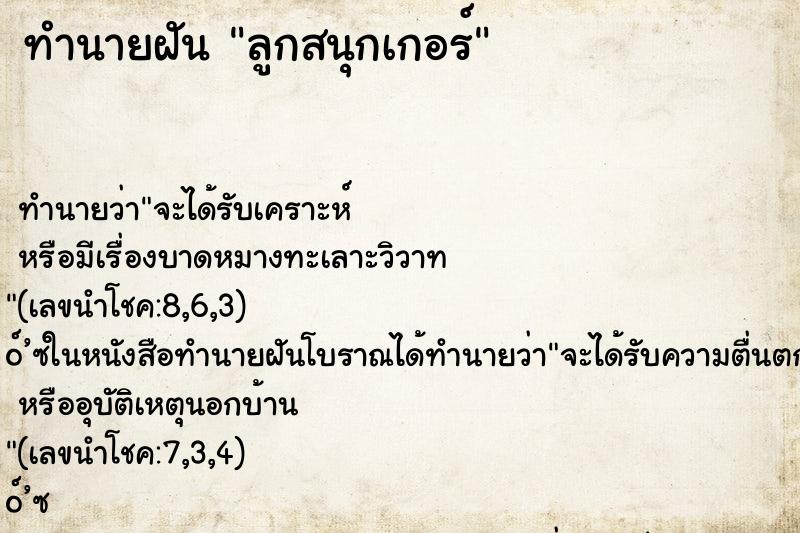ทำนายฝันลูกสนุกเกอร์ ทำนายฝันทำนายฝันลูกสนุกเกอร์