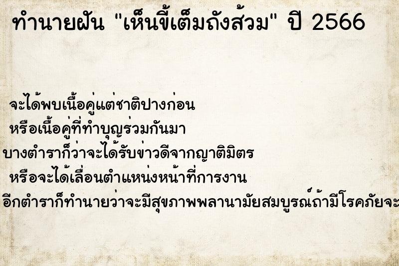 ทำนายฝันทำนายฝันเห็นขี้เต็มถังส้วม