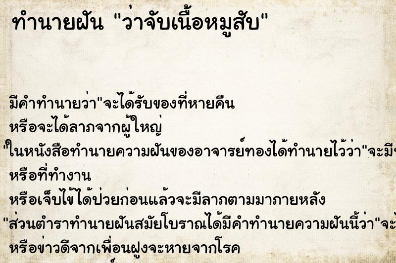 ทำนายฝัน ว่าจับเนื้อหมูสับ ทำนายฝัน ว่าจับเนื้อหมูสับ