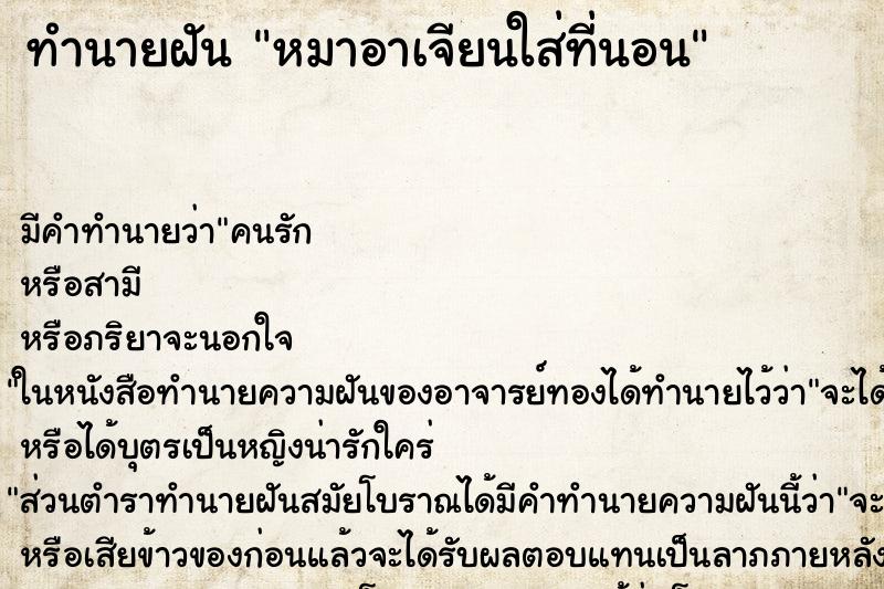 ทำนายฝัน หมาอาเจียนใส่ที่นอน ทำนายฝัน หมาอาเจียนใส่ที่นอน