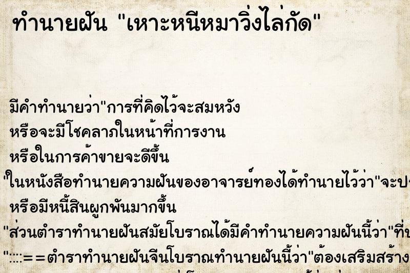 ทำนายฝัน เหาะหนีหมาวิ่งไล่กัด ทำนายฝัน เหาะหนีหมาวิ่งไล่กัด