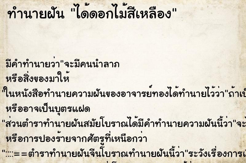 ทำนายฝัน ได้ดอกไม้สีเหลือง ทำนายฝัน ได้ดอกไม้สีเหลือง