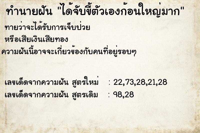 ทำนายฝันได้จับขี้ตัวเองก้อนใหญ่มาก ทำนายฝันทำนายฝันได้จับขี้ตัวเองก้อนใหญ่มาก