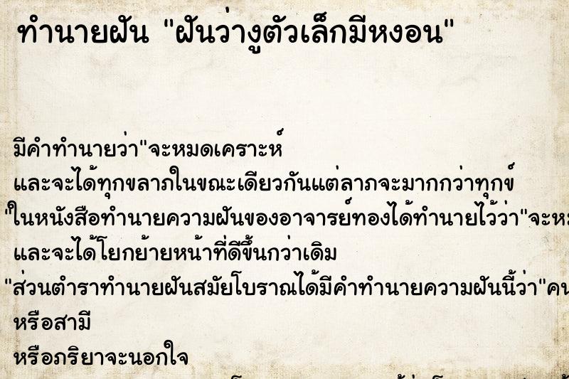 ทำนายฝันทำนายฝันฝันว่างูตัวเล็กมีหงอน