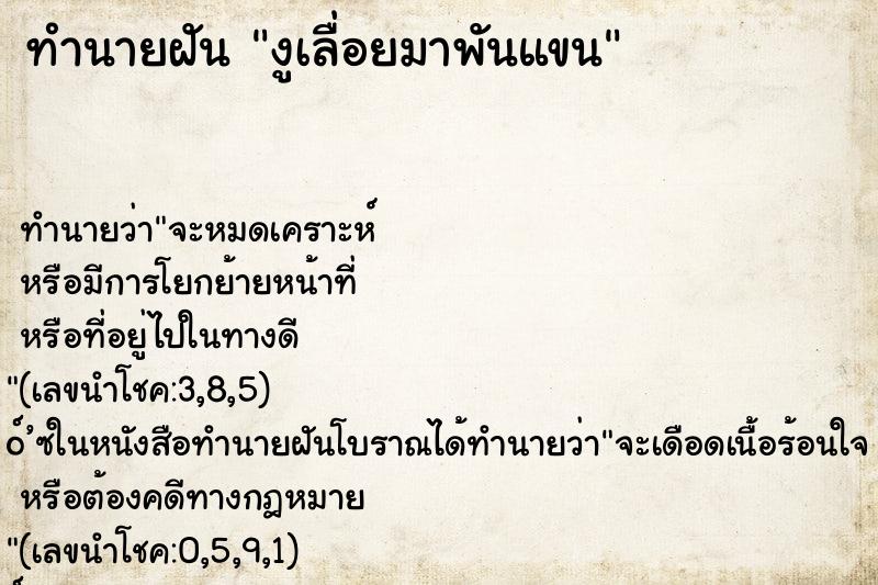 ทำนายฝันงูเลื่อยมาพันแขน ทำนายฝันทำนายฝันงูเลื่อยมาพันแขน