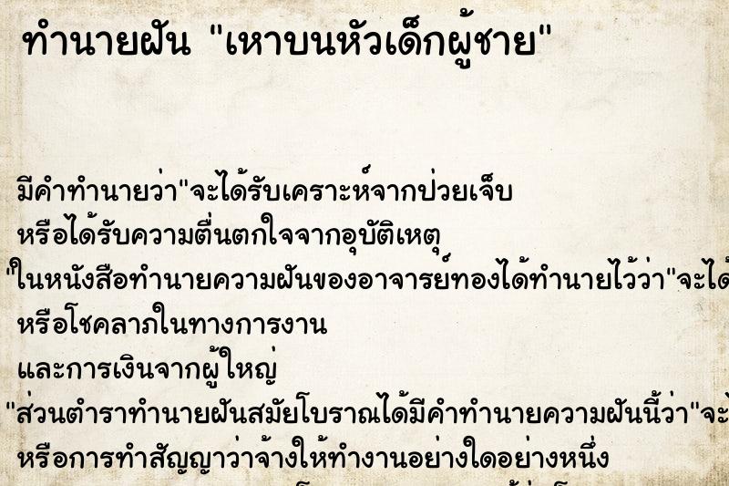 ทำนายฝันเหาบนหัวเด็กผู้ชาย ทำนายฝันทำนายฝันเหาบนหัวเด็กผู้ชาย