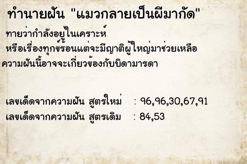ทำนายฝันแมวกลายเป็นผีมากัด ทำนายฝันทำนายฝันแมวกลายเป็นผีมากัด
