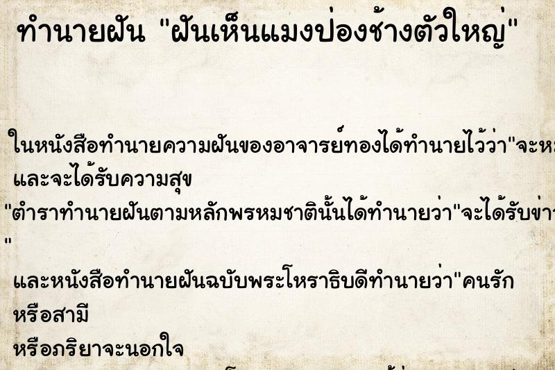 ทำนายฝันทำนายฝันฝันเห็นแมงป่องช้างตัวใหญ่