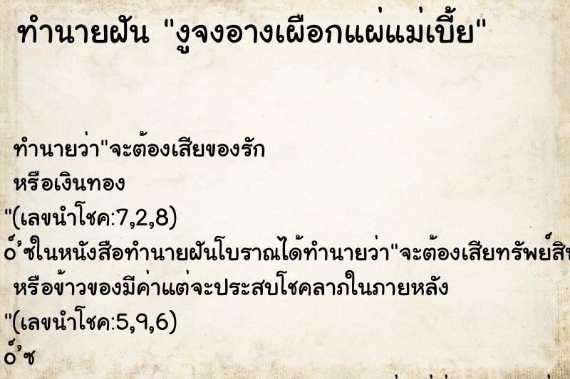 ทำนายฝัน งูจงอางเผือกแผ่แม่เบี้ย ทำนายฝัน งูจงอางเผือกแผ่แม่เบี้ย