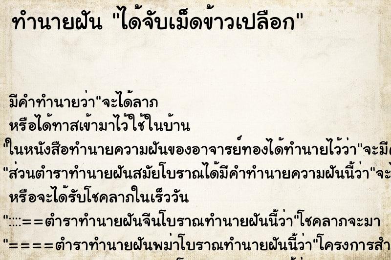 ทำนายฝันทำนายฝันได้จับเม็ดข้าวเปลือก