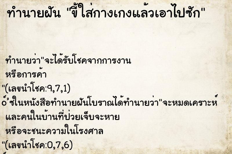 ทำนายฝันทำนายฝันขี้ใส่กางเกงแล้วเอาไปซัก