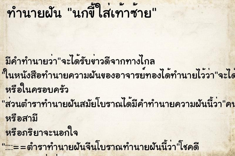 ทำนายฝัน นกขี้ใส่เท้าซ้าย ทำนายฝัน นกขี้ใส่เท้าซ้าย