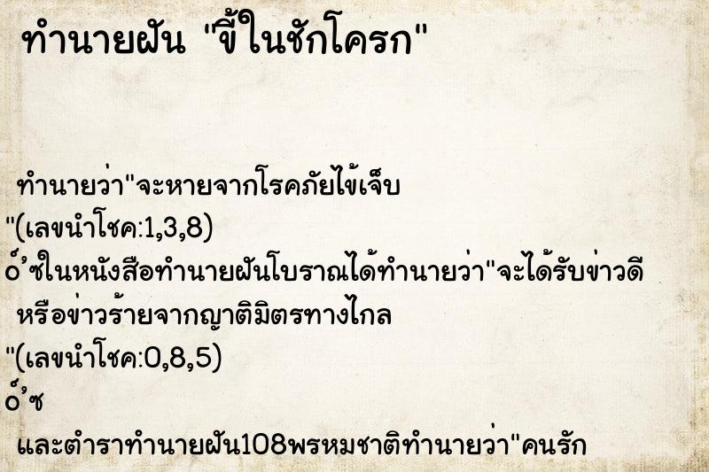 ทำนายฝัน ขี้ในชักโครก